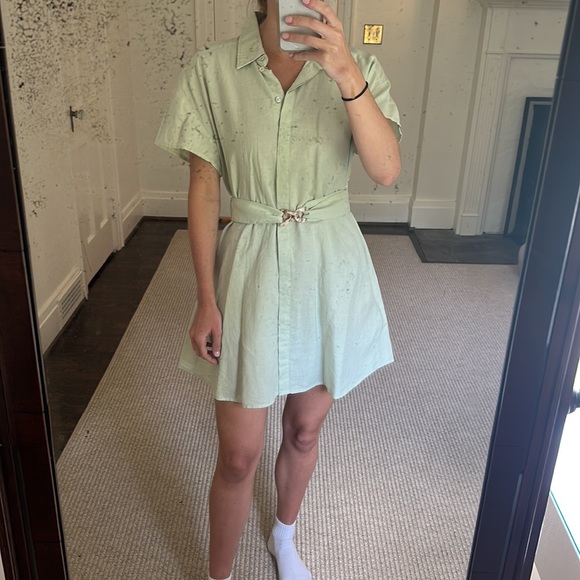 Zara Linen Belted Shirt Dress - Picture 2 of 3